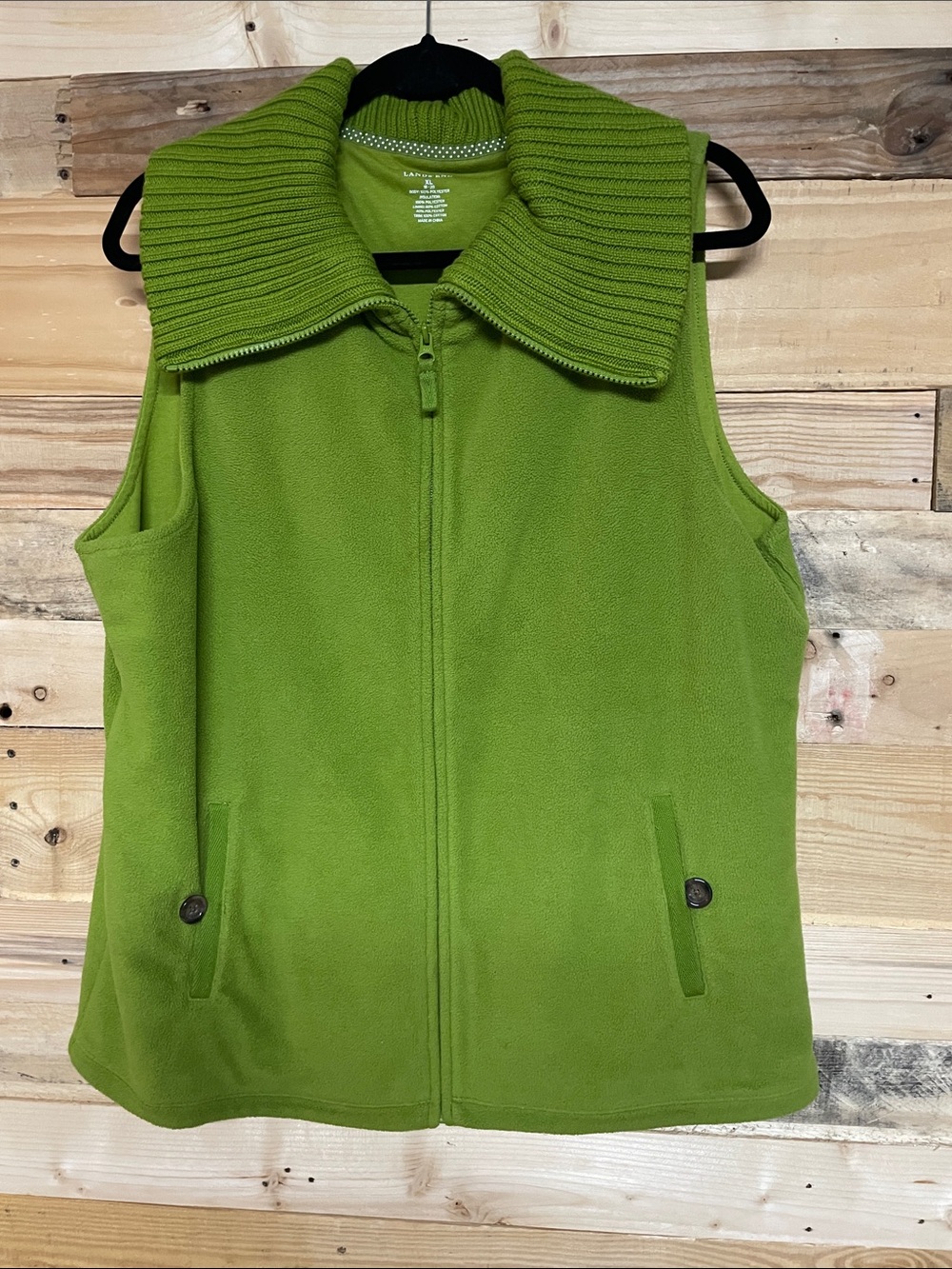 Lands' End size XL Lime Green Soft Fleece Vest with Sweater Collar